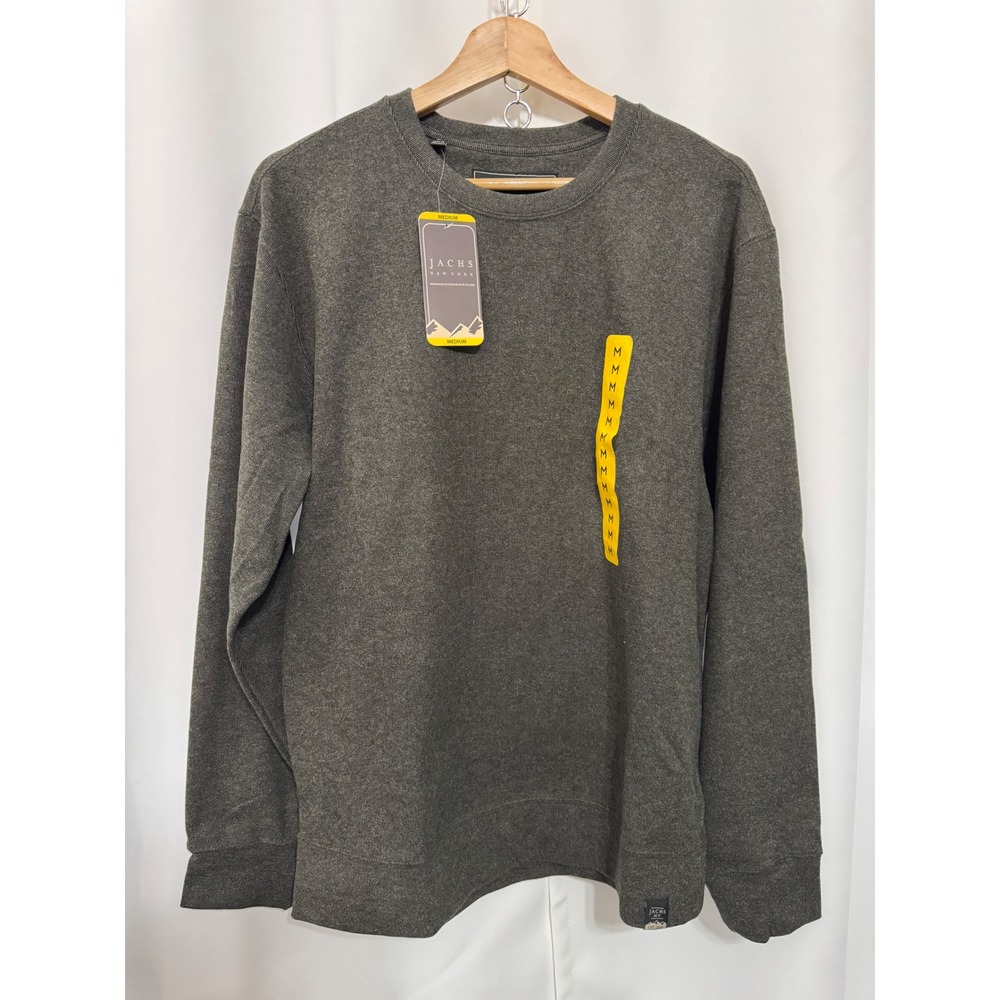 Jachs NY Mens Grey Ribbed Crewneck Sweatshirt NEW